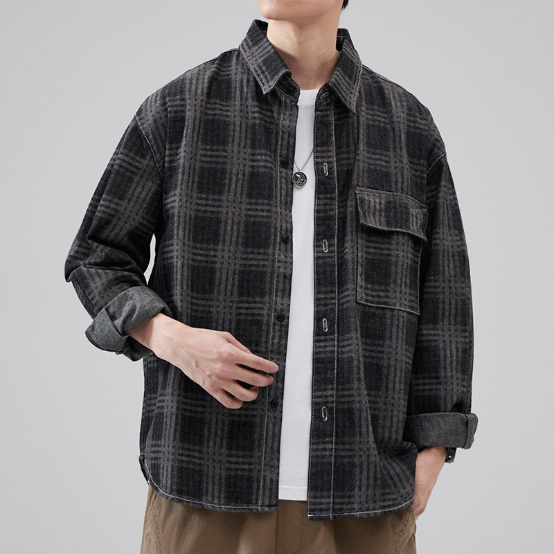 Men's Plaid Denim Shirt