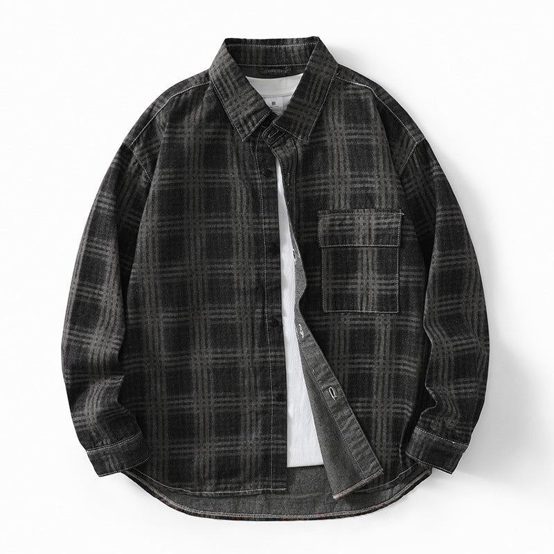 Men's Plaid Denim Shirt