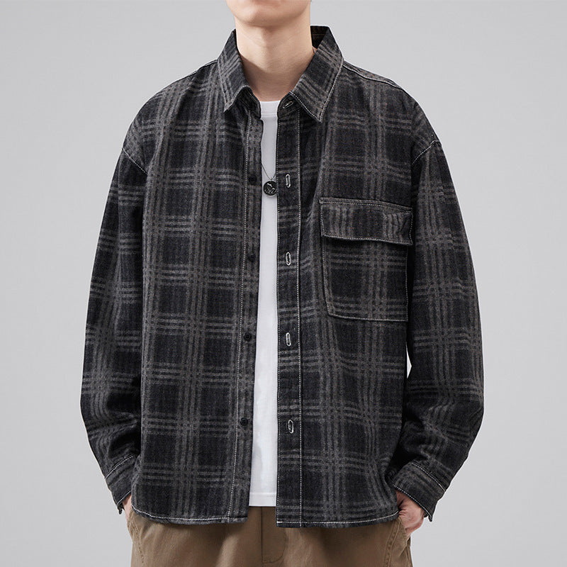 Men's Plaid Denim Shirt