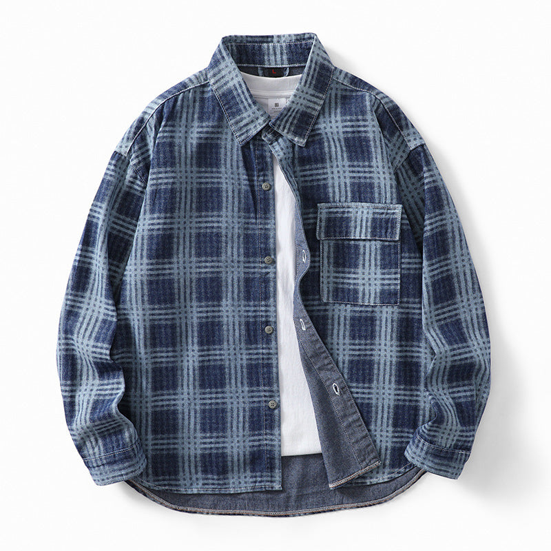 Men's Plaid Denim Shirt